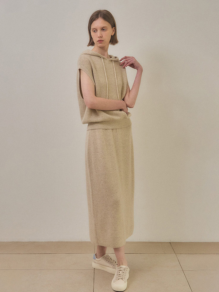 cashmere 100% | lame set-up knit skirt - Oat