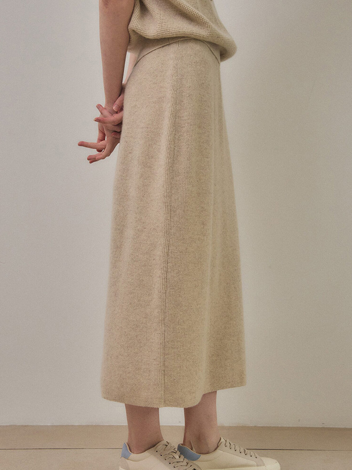 cashmere 100% | lame set-up knit skirt - Oat