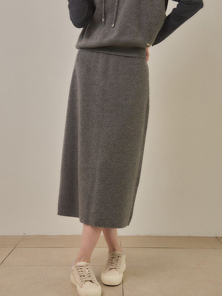 cashmere 100% | lame set-up knit skirt - Gray