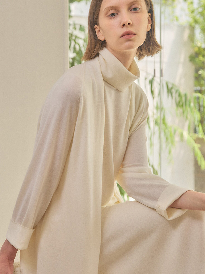 merino wool 70% silk 30% | open front long cardigan - White