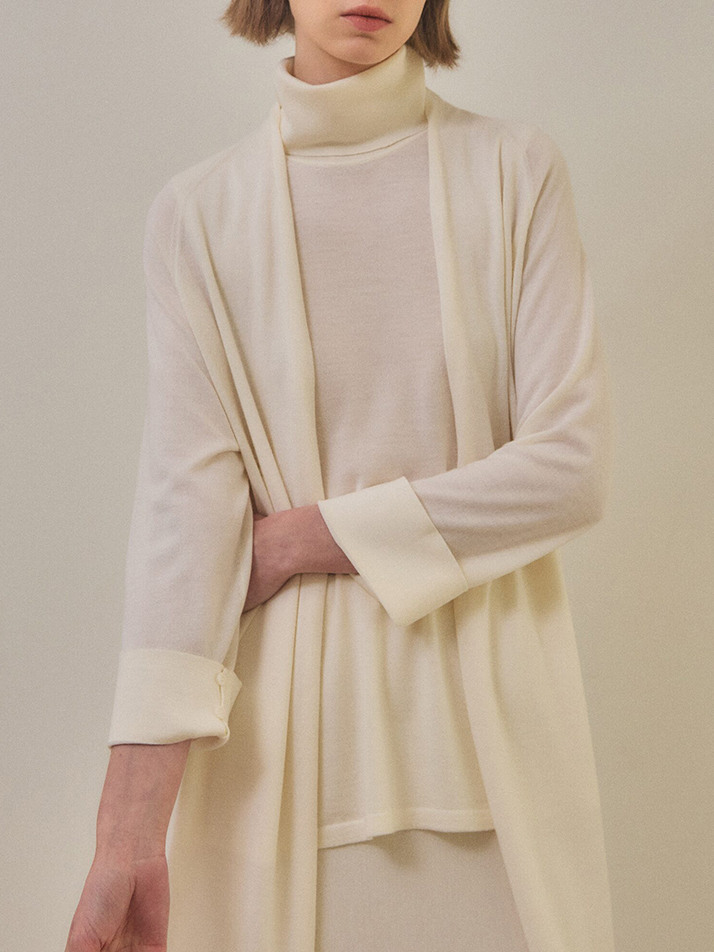 merino wool 70% silk 30% | open front long cardigan - White