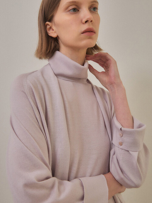 merino wool 70% silk 30% | open front long cardigan - Pale Purple
