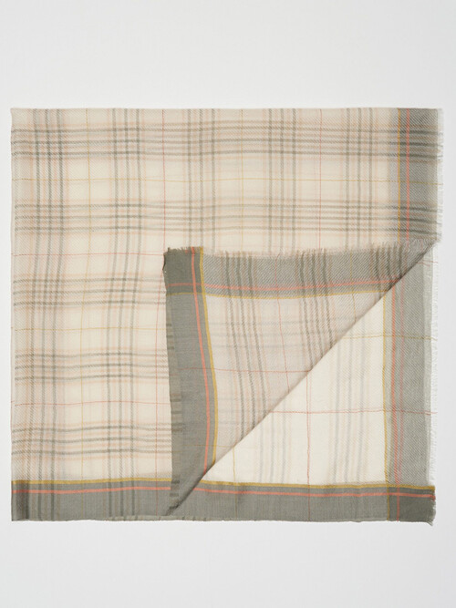 cashmere 100%  |  lanugo tartan scarf - Khaki