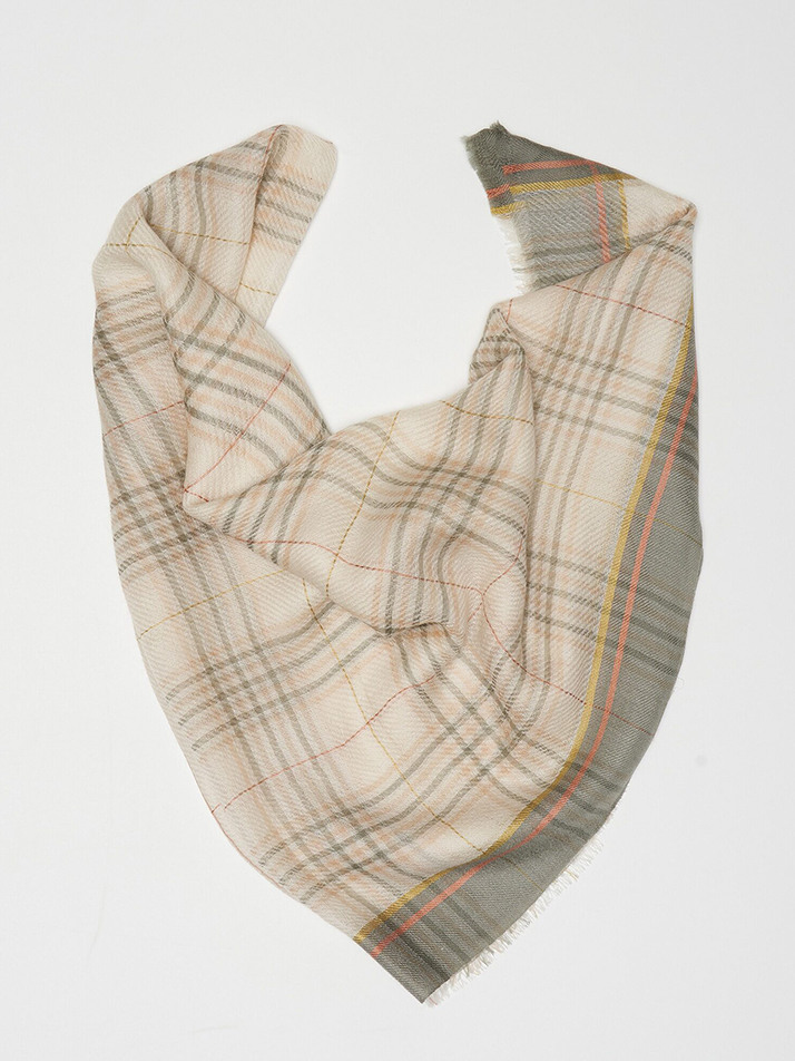 cashmere 100%  |  lanugo tartan scarf - Khaki