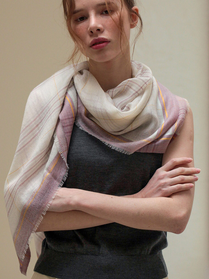 cashmere 100%  |  lanugo tartan scarf - Khaki