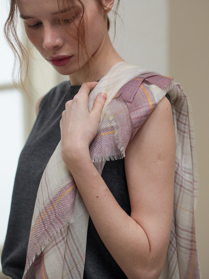 cashmere 100%  |  lanugo tartan scarf - Purple