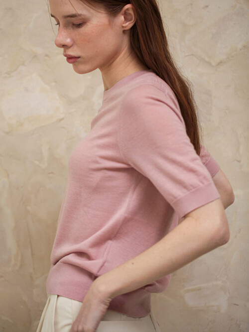cashmere 100% | superfine short sleeve knit top - Pink