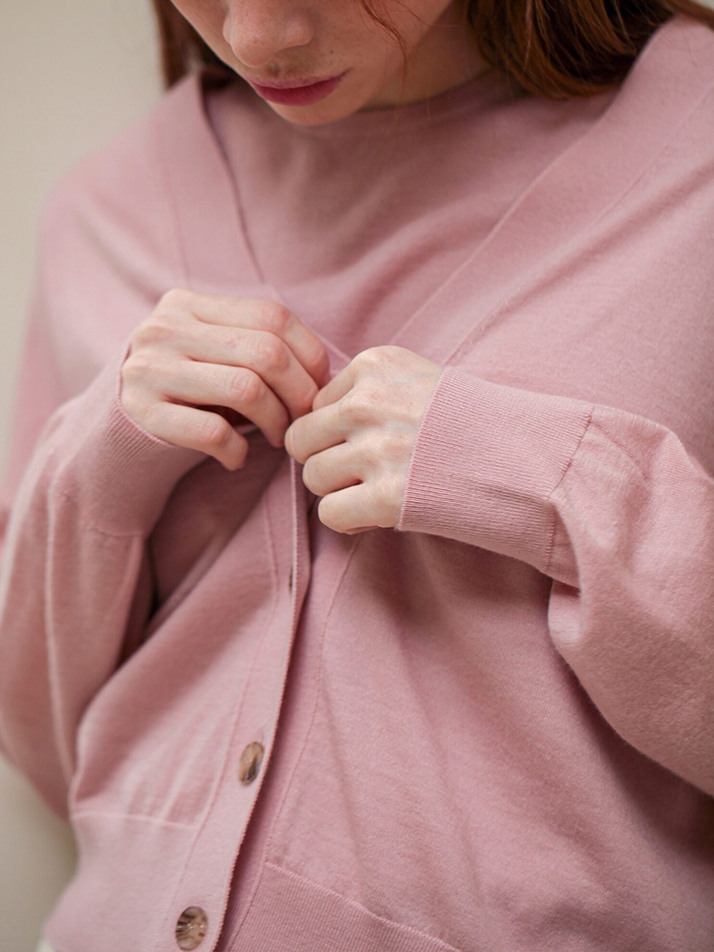 cashmere 100% | superfine v-neck cardigan - Pink