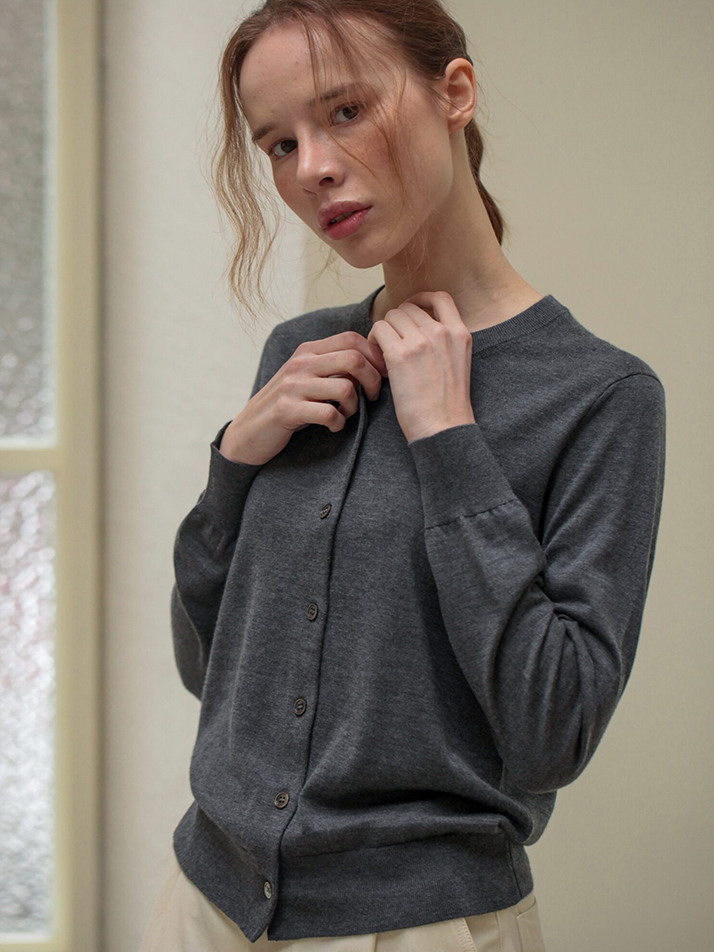 cashmere 100% | superfine round neck cardigan - Gray