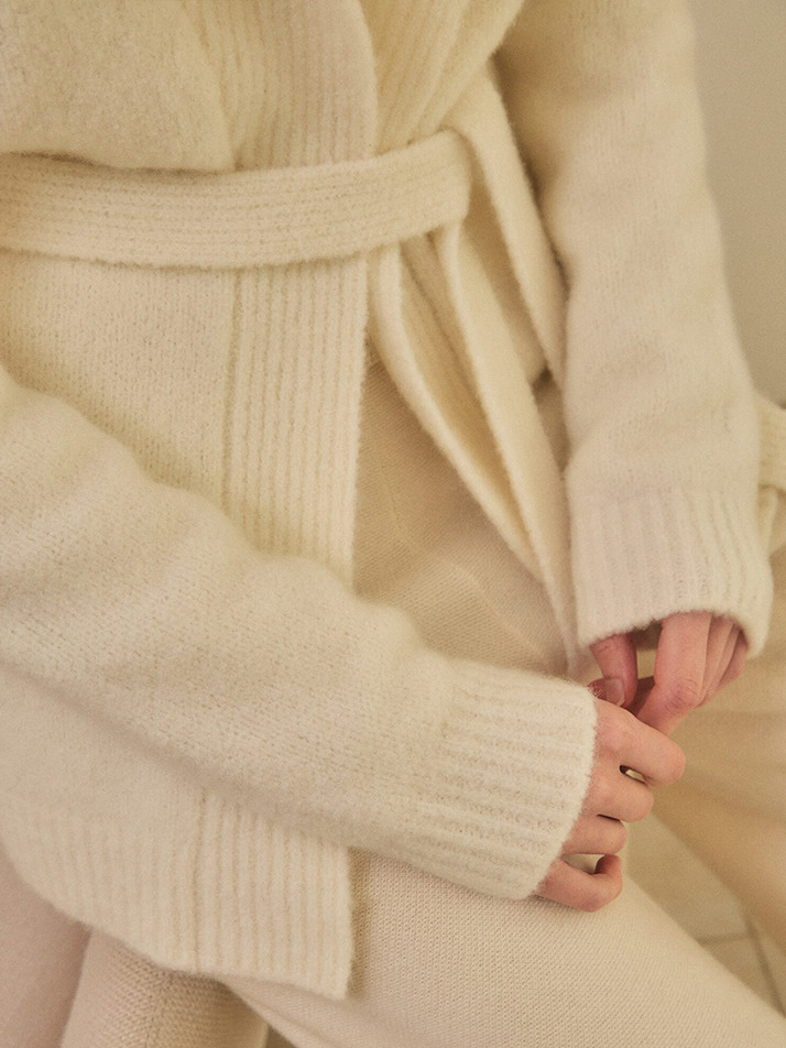 cashmere 100% | collar neck belt cardigan - White