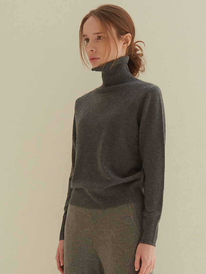 cashmere 100% | classic high-neck knit top - Gray