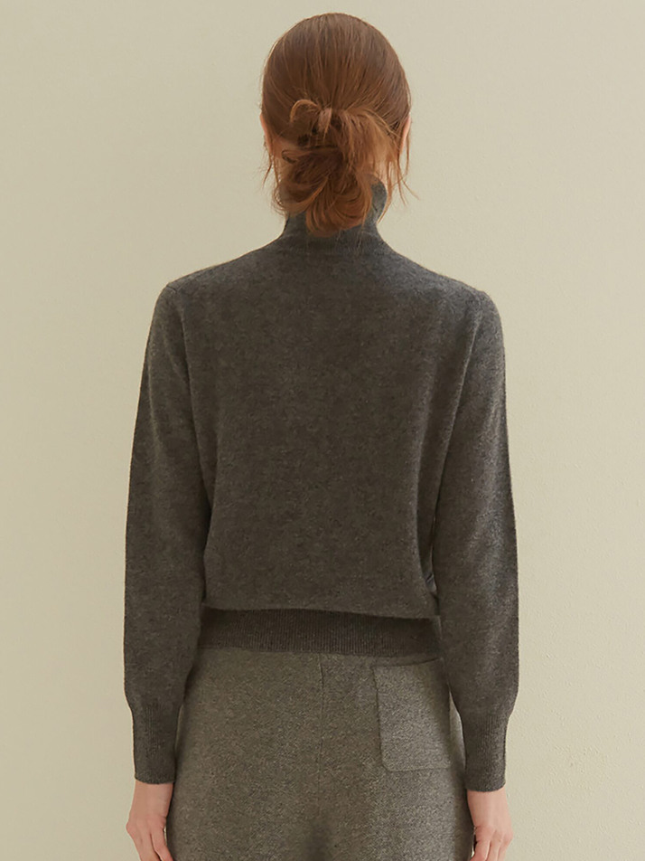 cashmere 100% | classic high-neck knit top - Gray