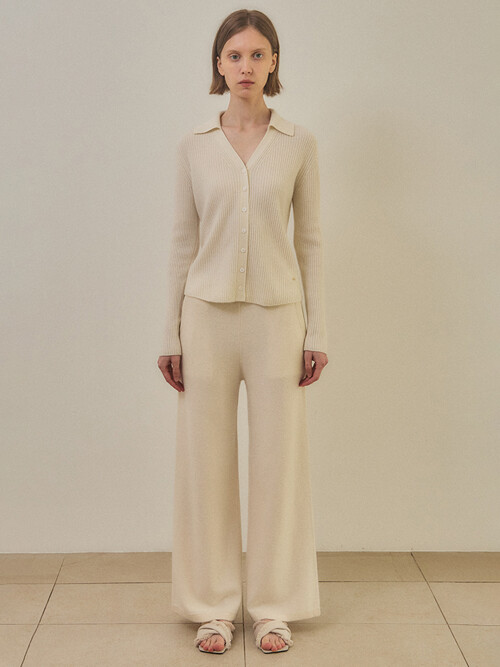 cashmere 100% | classic knit pants - White