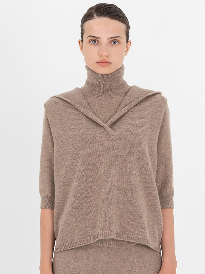 cashmere 100% | hooded vest - Brown