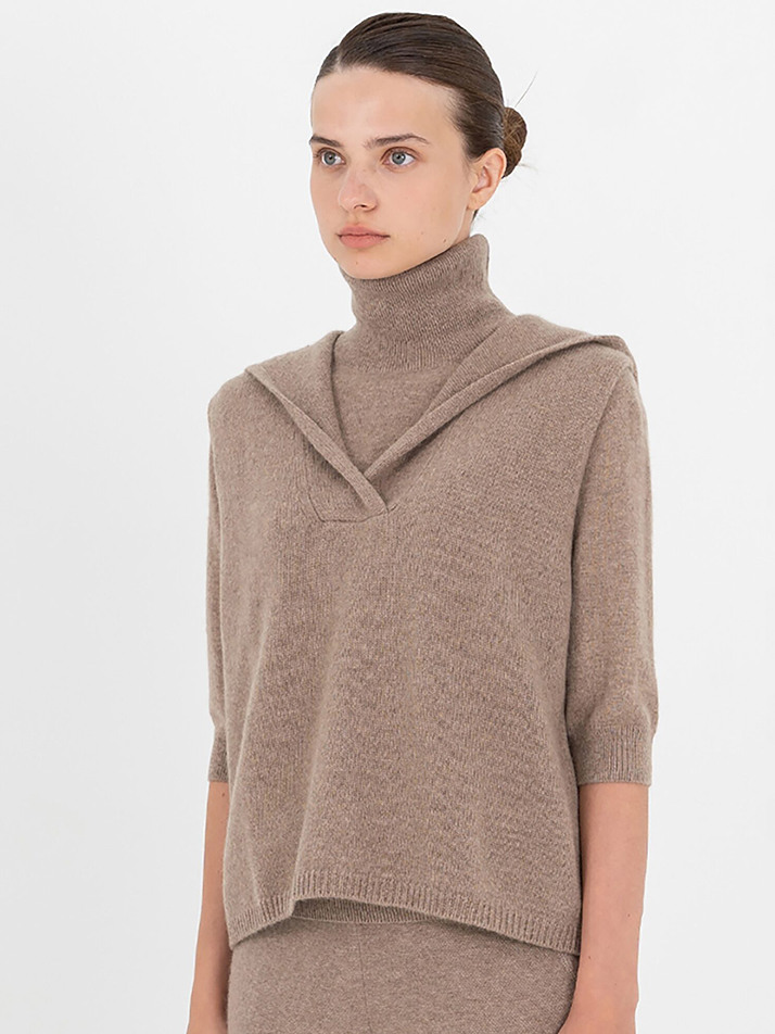 cashmere 100% | hooded vest - Brown