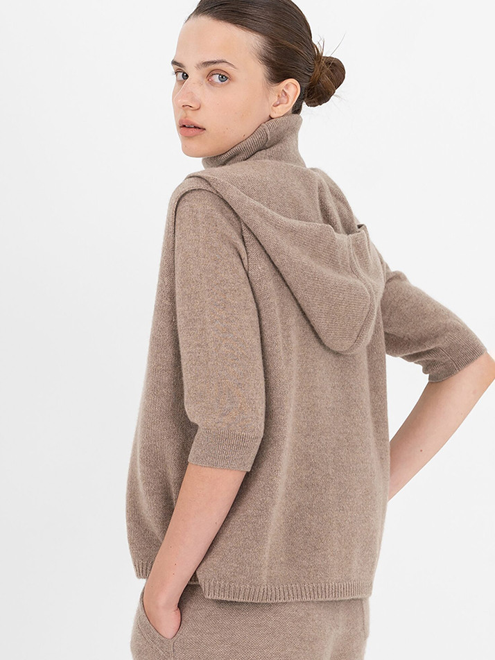 cashmere 100% | hooded vest - Brown