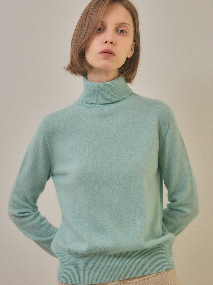 cashmere 100% | classic high-neck knit top - Mint