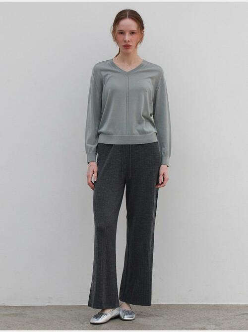 merino wool 70% silk 30% | ribbed knit pants - Charcoal