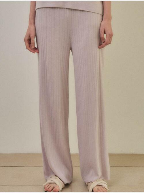 merino wool 70% silk 30% | ribbed knit pants - Pale Purple