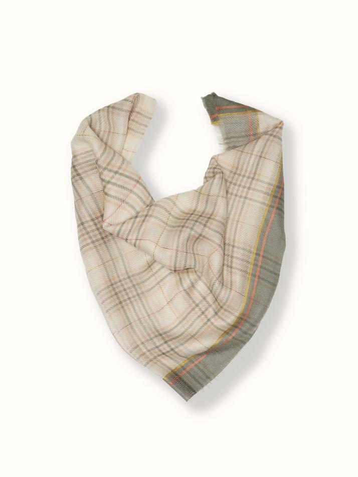 cashmere 100%  |  lanugo tartan scarf - Khaki
