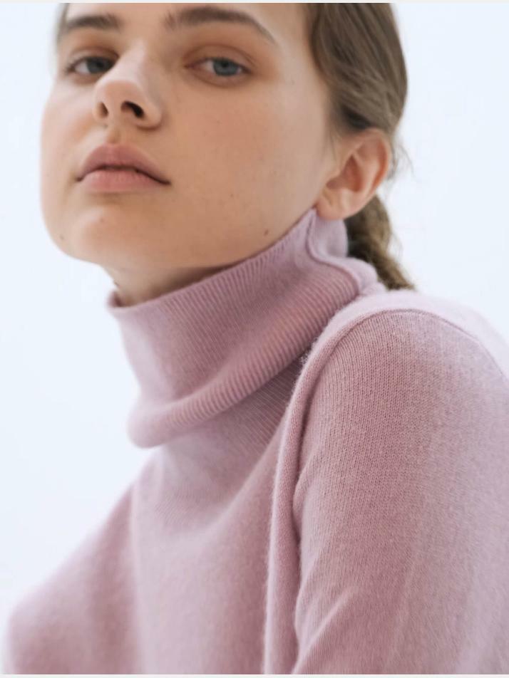 cashmere 100% | classic high-neck knit top - Pink