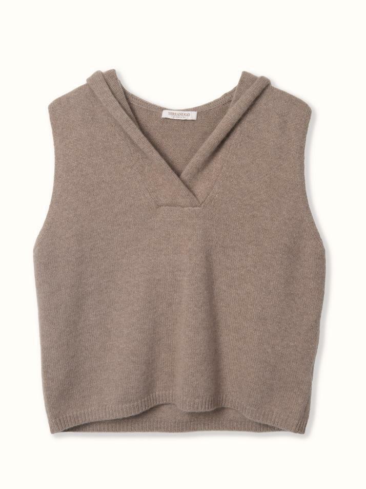 cashmere 100% | hooded vest - Brown