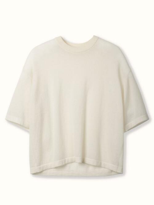 cashmere 100% | half-sleeve knit top - White