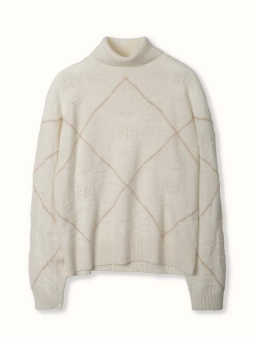 cashmere 100% | lombus high-neck knit top - White