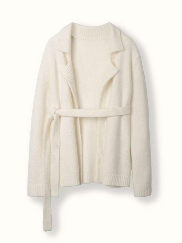 cashmere 100% | collar neck belt cardigan - White