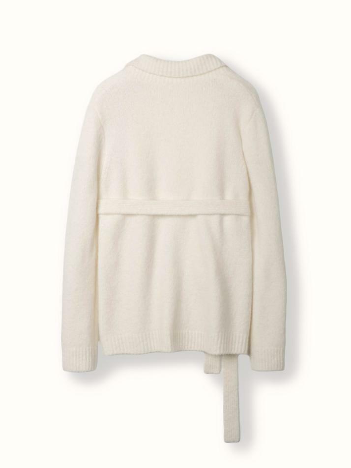 cashmere 100% | collar neck belt cardigan - White