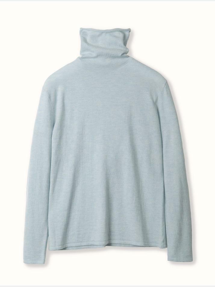 cashmere 10% merino wool 90% | high-neck fine knit top - Sky Blue