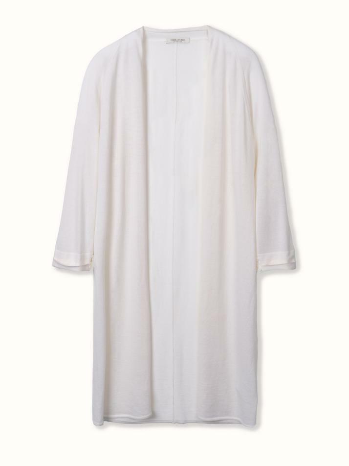 merino wool 70% silk 30% | open front long cardigan - White