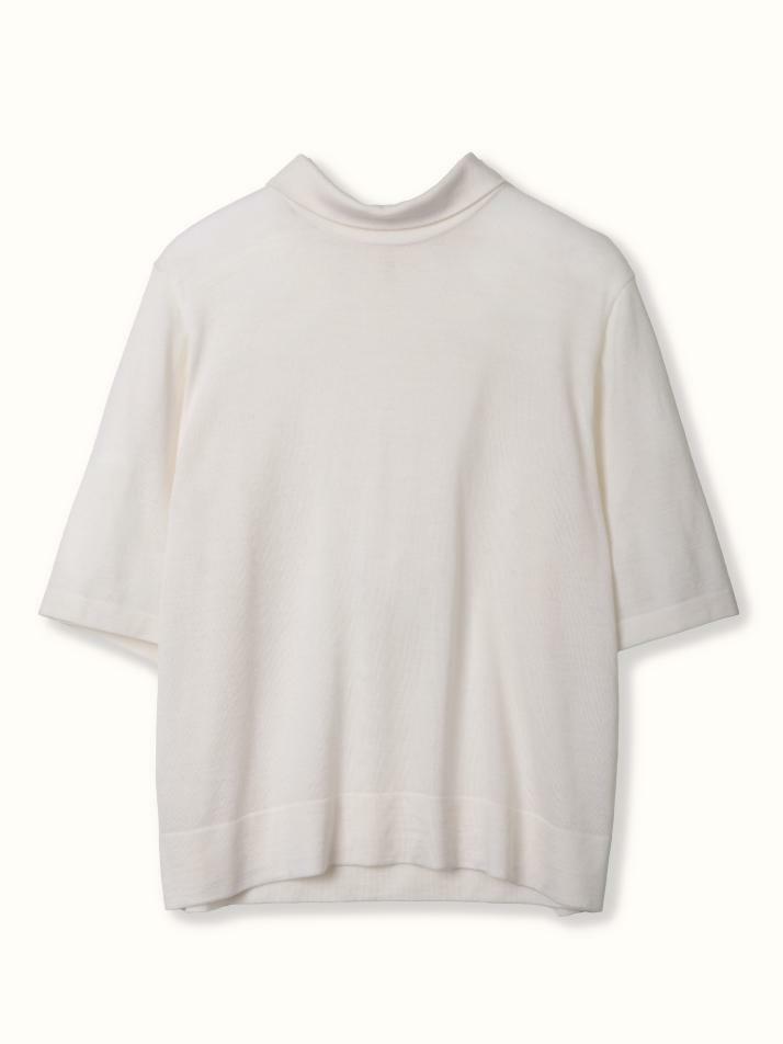 merino wool 70% silk 30% | back button knit top - White