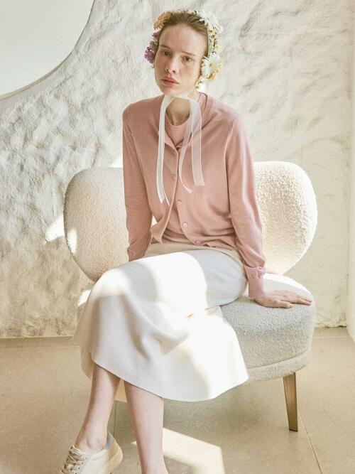 merino wool 70% silk 30% | flare kint skirt - White