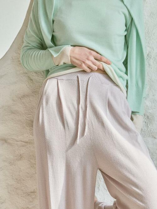 merino wool 70% silk 30% | double pintuck knit pants - Pale Purple