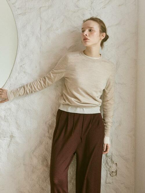 merino wool 70% silk 30% | double pintuck knit pants - Burgundy