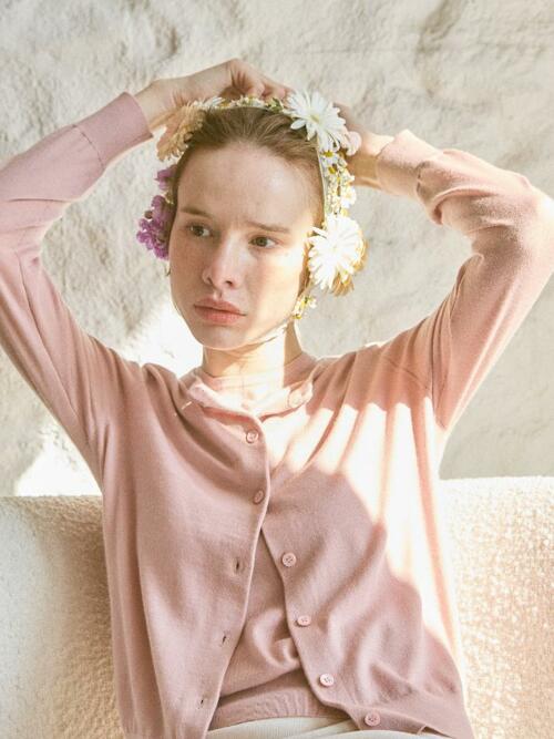 cashmere 100% | superfine round neck cardigan - Pink