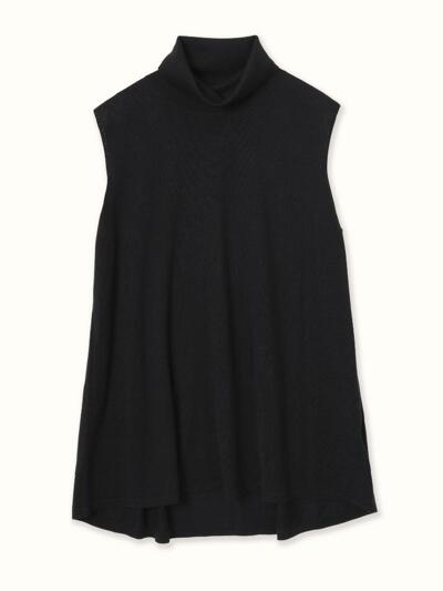 merino wool 70% silk 30% | turtleneck sleeveless knit top - Navy