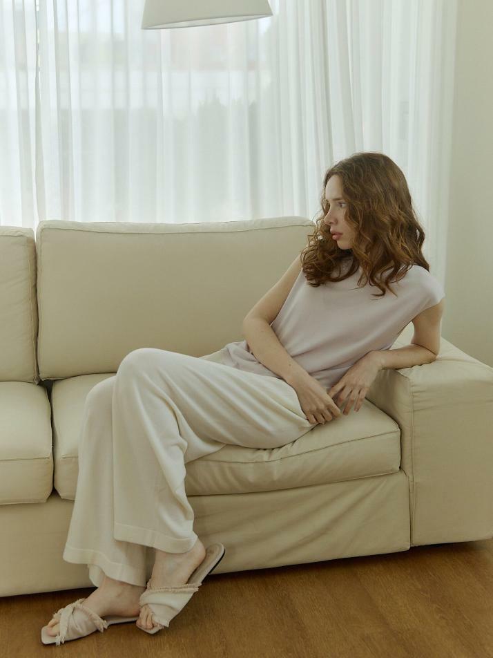 merino wool 70% silk 30% | double pintuck knit pants - White