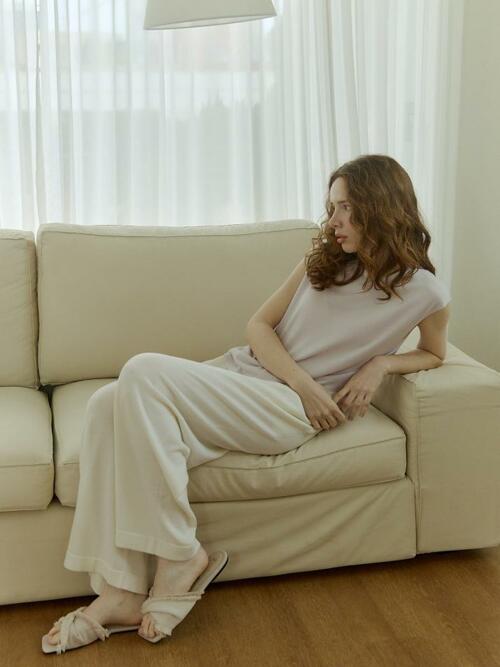 merino wool 70% silk 30% | double pintuck knit pants - White