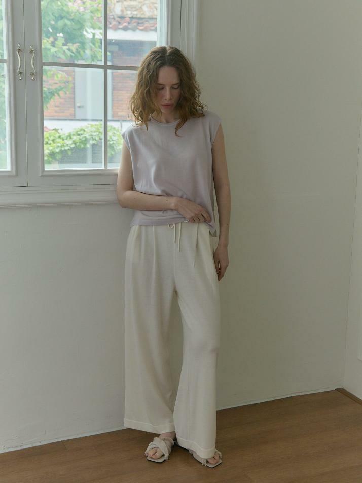 merino wool 70% silk 30% | double pintuck knit pants - White