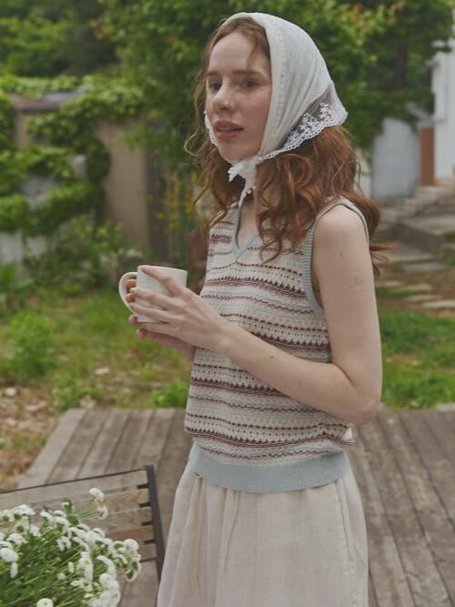silk 82% rayon 18% | silk fair isle knit vest - Pale Mint