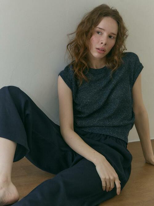 silk 100% | linen touch silk cap sleeve knit - Deep Navy