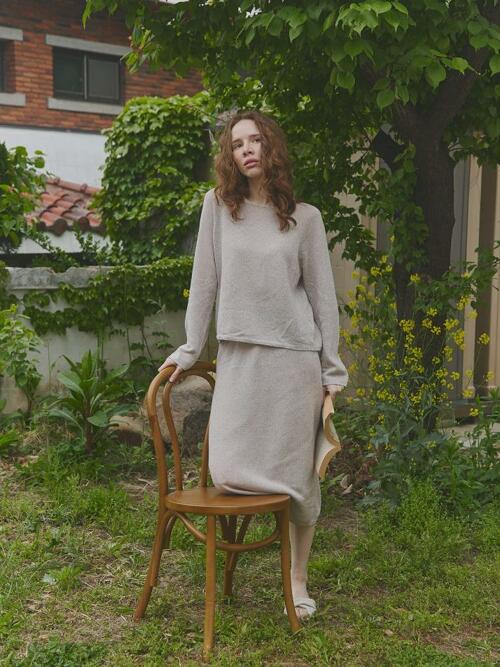 silk blend | knit skirt - Sand Beige