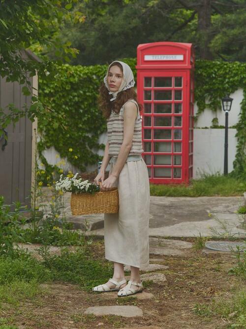 linen 100% | drawstring skirt - Natural Beige