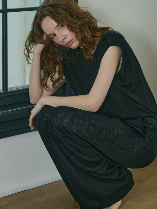lyocell 85% linen 15% | linen blend knit pants - Black