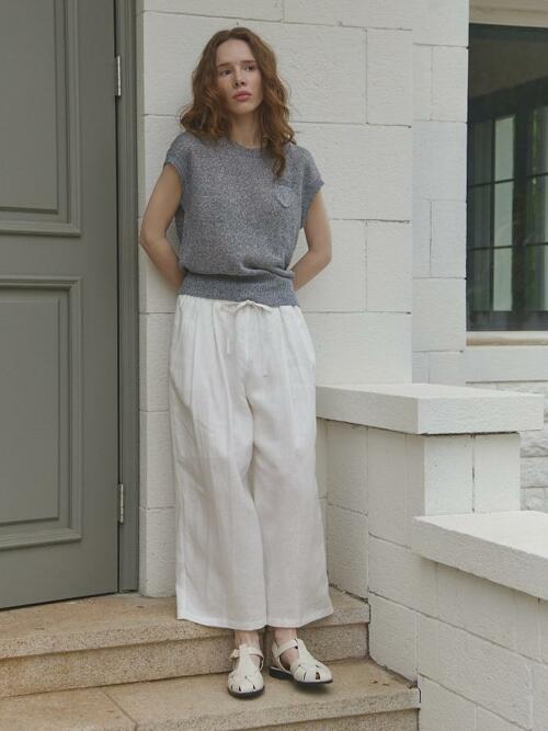 linen 100% cotton 100% | two-tuck relaxed pants - Pure White