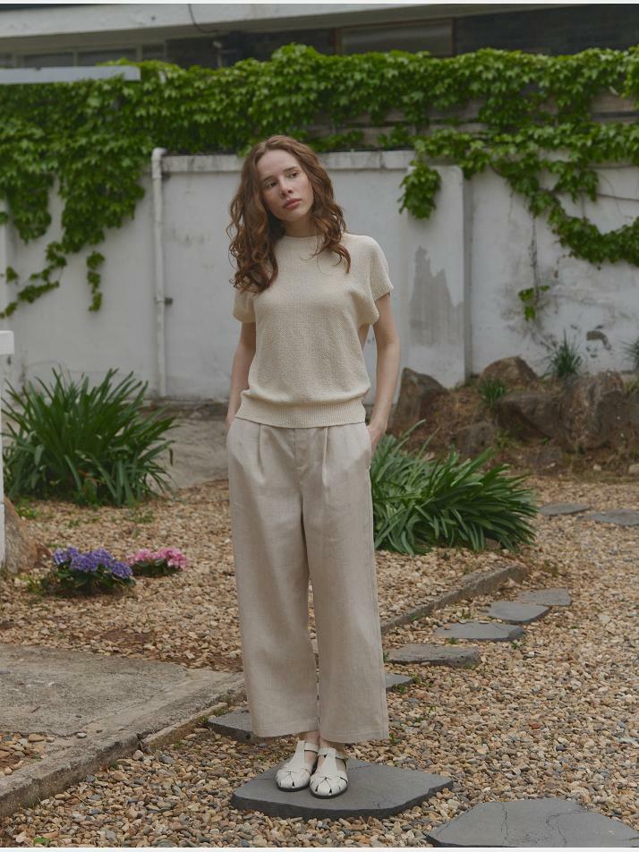 linen 100% | wide tuck pants - Natural Beige