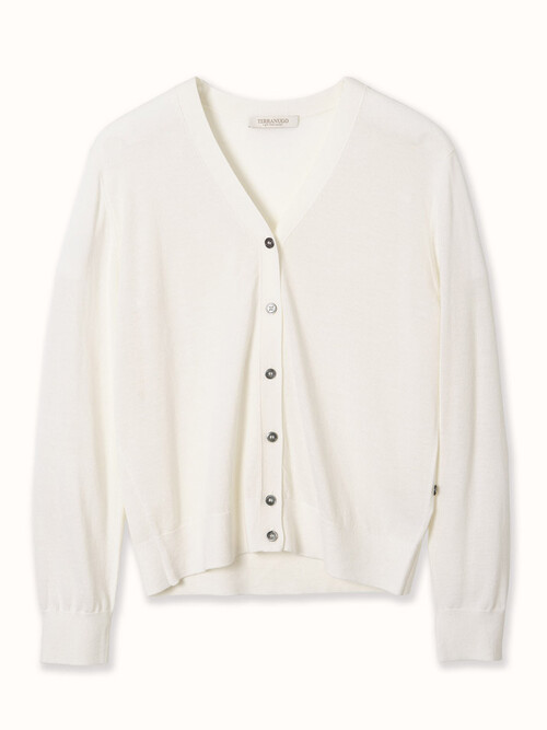 silk 30% merino wool 70% | V-neck knit cardigan - White
