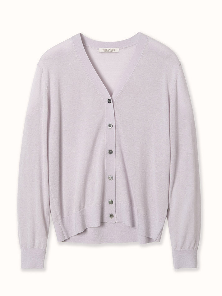 silk 30% merino wool 70% | V-neck knit cardigan - Pale Purple